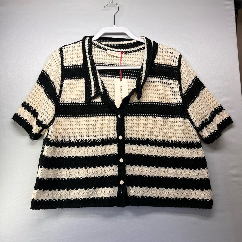 Solitaire‎ Black and Cream Crochet Cardigan